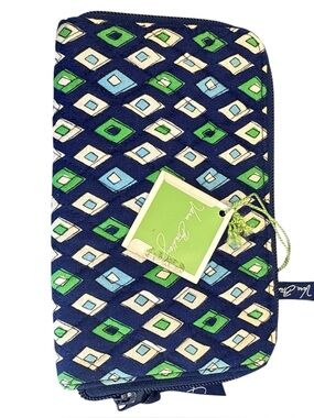 Vera Bradley Blue Geometric Organizer Wallet Zip Around Wallet Quilted NWT